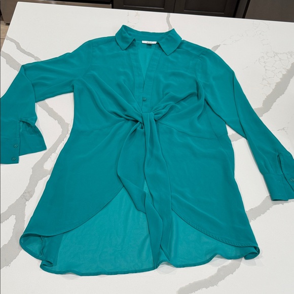 Bar III Turquoise Tie-Front Blouse - Picture 1 of 7